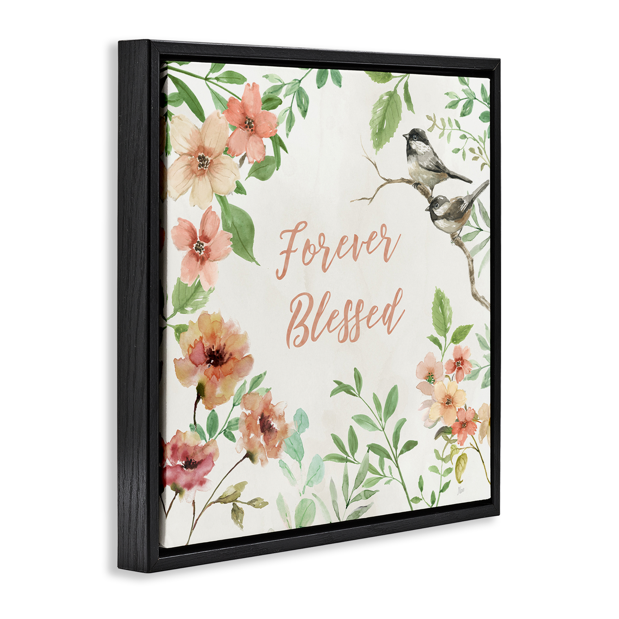 Stupell Industries Forever Blessed Floral Botanical & Floral Painting Black Floater Framed Canvas Art Print Wall Art, 18 x 18