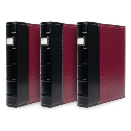 Bellagio-Italia 3-Ring Office Binder - Burgundy - Leather - 225-Sheet Storage Capacity - File Storage for Presentations Documents Blank Index Plate on Spine for Custom Labeling - 3 Pack