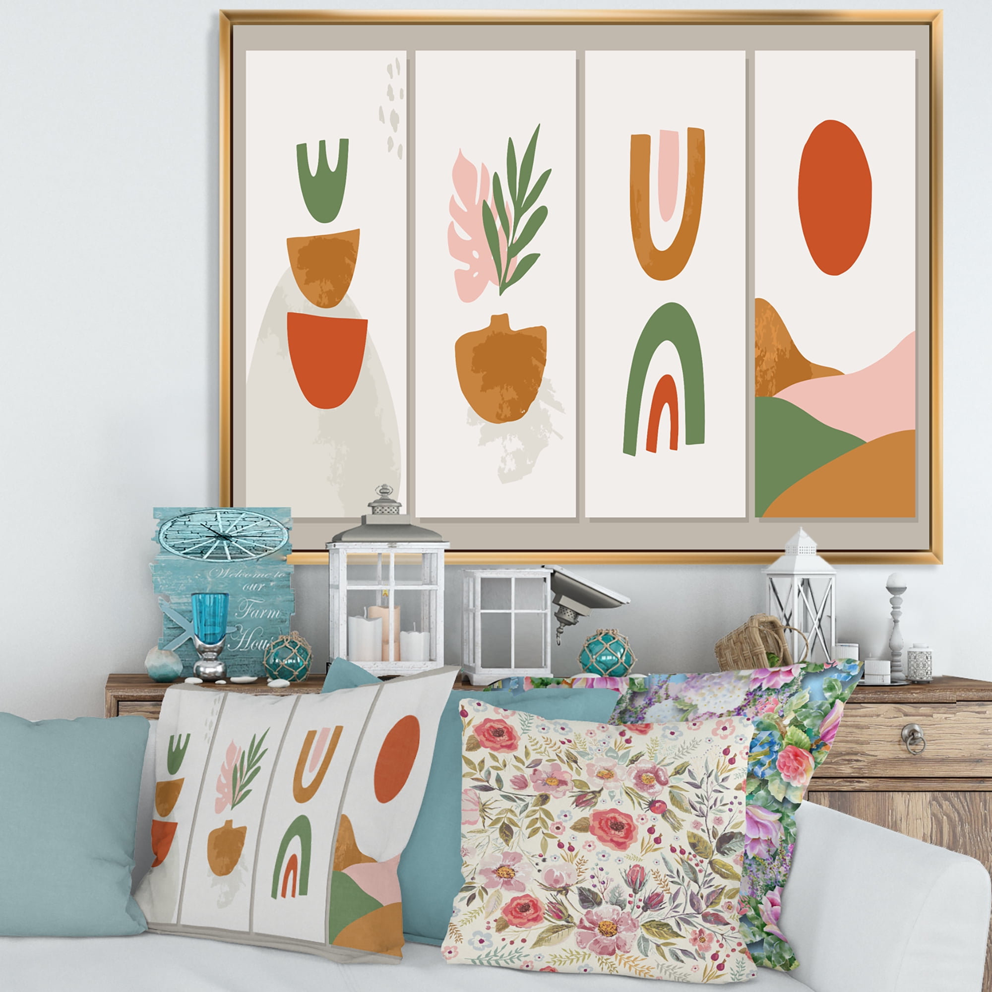 Designart 'Compostion Minimalistic of Organic Shapes VI' Modern Framed Canvas Wall Art Print