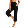 thumbnail image 3 of Bloomae Capri Pants for Women Elastic High Waisted Workout Yoga Capris Leggings Side Slit Straight Leg Athletic Cropped Pants with Pockets, 3 of 9