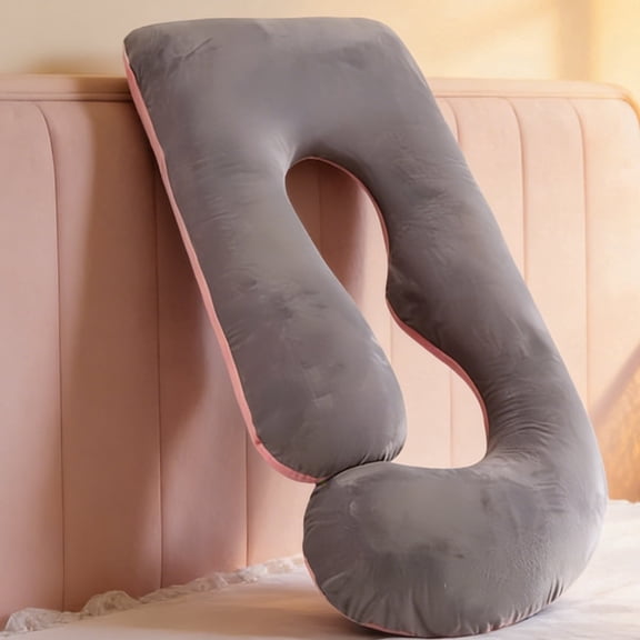 J-Shaped Full Body Pregnancy Pillow, Ergonomic Maternity Pillow with Washable Pink-Black Cover