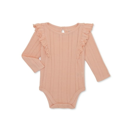 

Garanimals Baby Girl Pointelle Bodysuit with Ruffle Long Sleeves Sizes 0M-24M