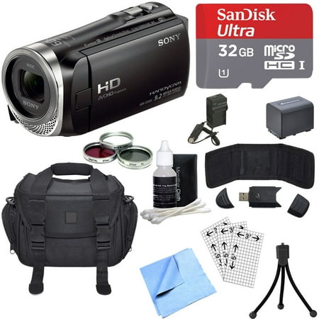Sony HDR-CX455/B Full HD Handycam Camcorder Deluxe Bundle includes HDR-CX455/B Handycam, Deluxe Filter Kit, Battery, 32GB MicroSDHC Memory Card, Card Reader, Mini Tripod, Beach Camera Cloth and