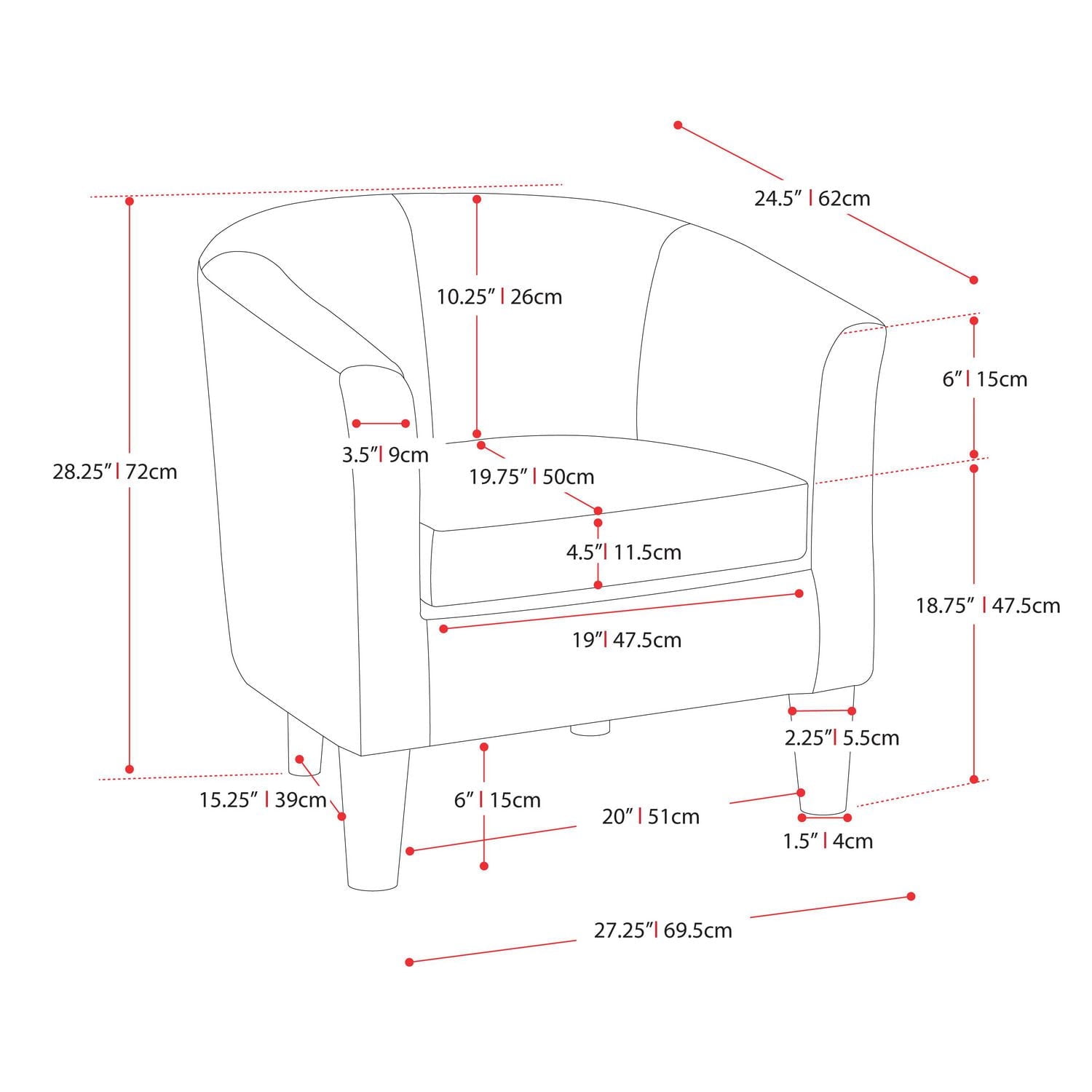 CorLiving Sasha Faux Leather Upholstered Indoor Barrel Accent Chair with Wood Frame