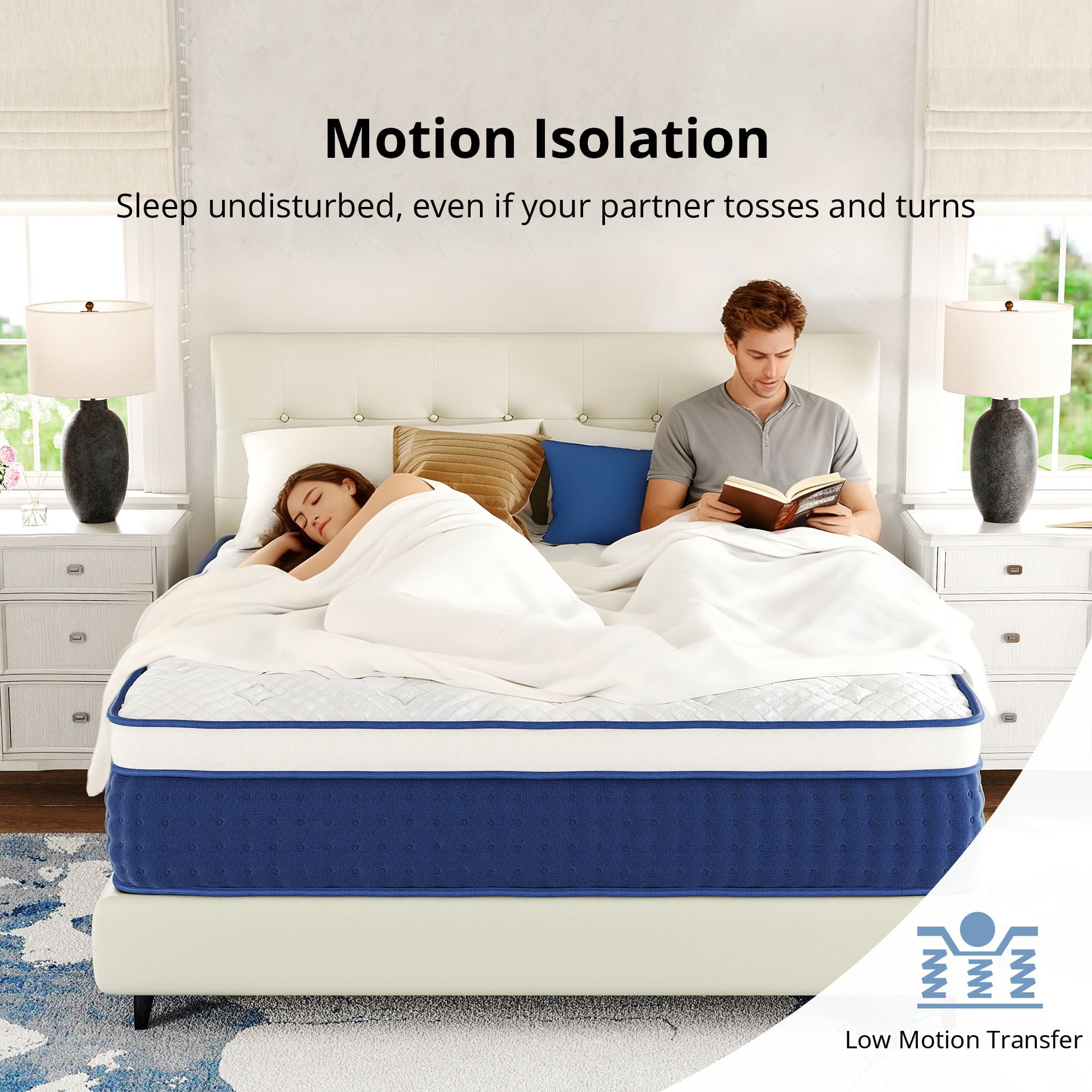 EGOHOME 14 inch Queen Size Mattress, Pocketed Springs, Medium, Pressure Relief, Reinforced Edge, Hybrid Mattress in a Box