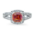 thumbnail image 2 of BERRICLE Sterling Silver Halo Red Orange Cushion Cut Cubic Zirconia CZ Kaleidoscope Cocktail Fashion Split Shank Ring for Women, Rhodium Plated Size 4.5, 2 of 9