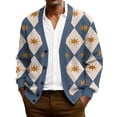 thumbnail image 2 of YIFUNIN Men's Ribbed Knit Cardigan, Long Sleeve Casual Open Front Jacket, Lightweight Plaid Print Sweater Coat for Fall Spring Layering Khaki L, 2 of 5