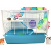 LARGE 3-Tiers Deluxe Hamster Mansion Mouse Habitat Gerbil Home Critters House Cage Mice with Complete Set of Accessories Expandable and Customizable Crossover Tube Tunnel