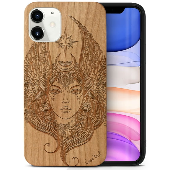 Case Yard Wooden Case Outside Soft TPU Silicone, Slim Fit Shockproof Wood Protective Phone Cover for Girls Boys Men and Women, Supports Wireless Charging Beautiful Athena Design case for iPhone-11
