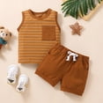 thumbnail image 2 of TOWED22 Boy Clothes Toddler Baby Boys Summer Outfits Sleeveless Patchwork T-Shirt Shorts Set 6 Months-4T(Brown,0-6 M), 2 of 6