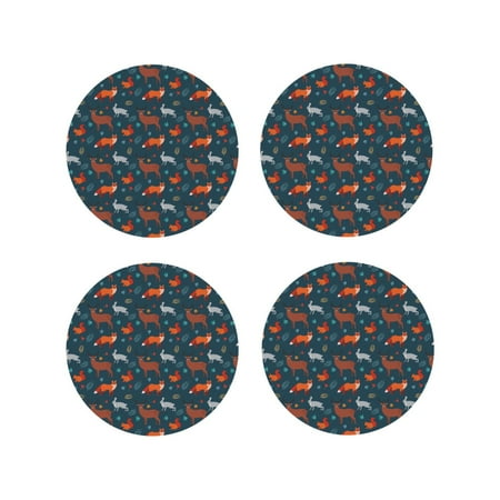 

Fuzoiu Autumn Forest Animals Cute Print Leather Coasters Set Drink Coasters Set of 4 for Tabletop Protection Durable PVC Coasters Home Décor and Housewarming Gift-Round Shape