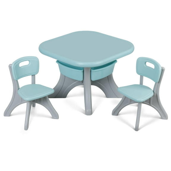 Kids Table & Chair Set 7 in 1 Playroom Activity Table with Storage Bins Blue