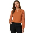 thumbnail image 1 of Top de la blusa de la oficina del trabajo del cuello del ojo de la cerradura de las mangas largas semi transparentes de la gasa elegante de las mujeres naranja XS, 1 of 6