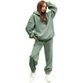 thumbnail image 1 of Gibobby Conjunto de sudadera para mujer Conjunto de sudadera y pantalones con capucha de moda de estilo de color sólido para mujer Traje de 2 piezas(Verde,CH), 1 of 5