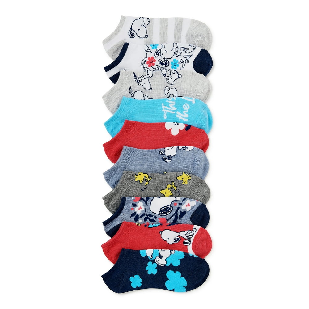 Snoopy Women's No Show Peanuts & Flower Socks, 10 Pack
