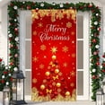 thumbnail image 2 of PuSpu Christmas Door Curtain 185x90cm Red Polyester Reusable Festive Panel, Snowflake & Holly Print, Holiday Entrance Decor, Easy Hang & Store, Seasonal Home Accent, 2 of 6