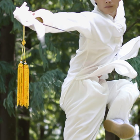 Worgeous Elegant Yellow Cloth Sword Tassels for Tai Chi Martial Arts Decor 2 Pieces