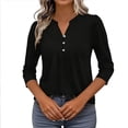 thumbnail image 2 of ClodeEU Womens 3/4 Length Sleeve Tops, V Neck Dressy Casual T Shirts ,Pleated Business Work Blouses Basic Tees Black,Womens Plus M, 2 of 7