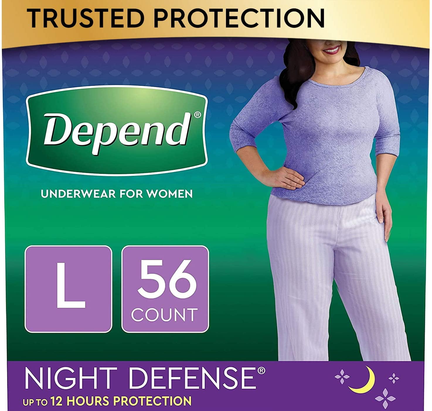 Depend Night Defense Incontinence Underwear for Women, Disposable, Overnight, Large, Blush, 56