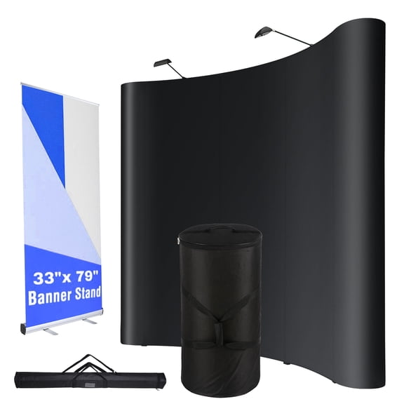 InstaHibit 10x8 Ft Pop Up Backdrop Booth Stand w/ 33"x79" Retractable Roll Up Banner Stand Aluminum Stand Conference Display Trade Show