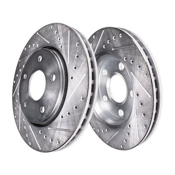 Front Cross Drilled and Slotted Brake Rotor Set of 2 - Compatible with 2007 - 2019 Toyota Tundra 2008 2009 2010 2011 2012 2013 2014 2015 2016 2017 2018