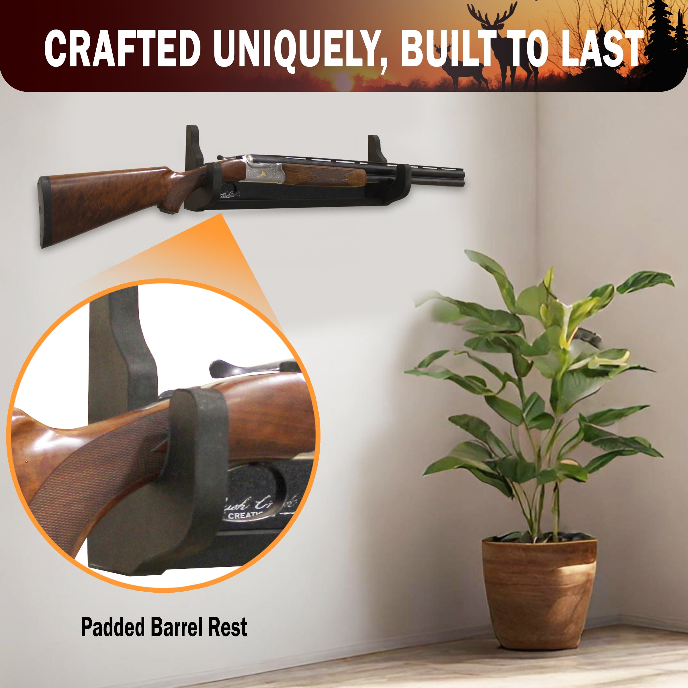Rush Creek Creations | Indoor 1-Gun Rack for Wall for Shooting Rifles and Airsoft Shotguns, Single Gun Storage for Real Guns/Firearms, Premium Alternative for Single Gun Safe for Rifles and Pistols