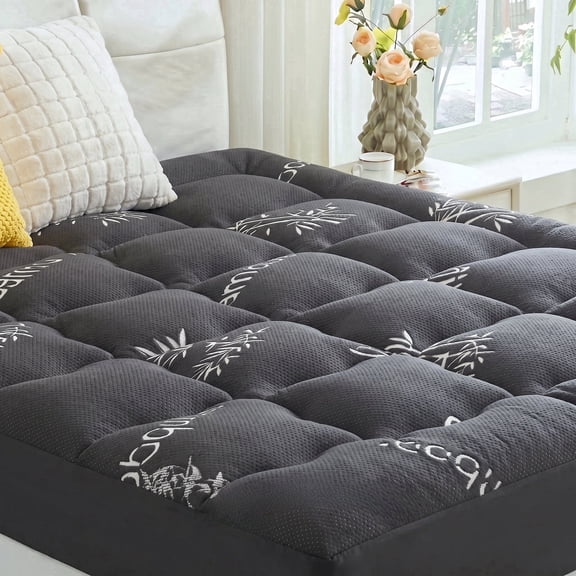 BDEUS Mattress Topper Twin for Back Pain,Bamboo Mattress Pad Cover,Mattress Pad,8-21" Deep Elastic Pocket, Plush Soft Down,Grey