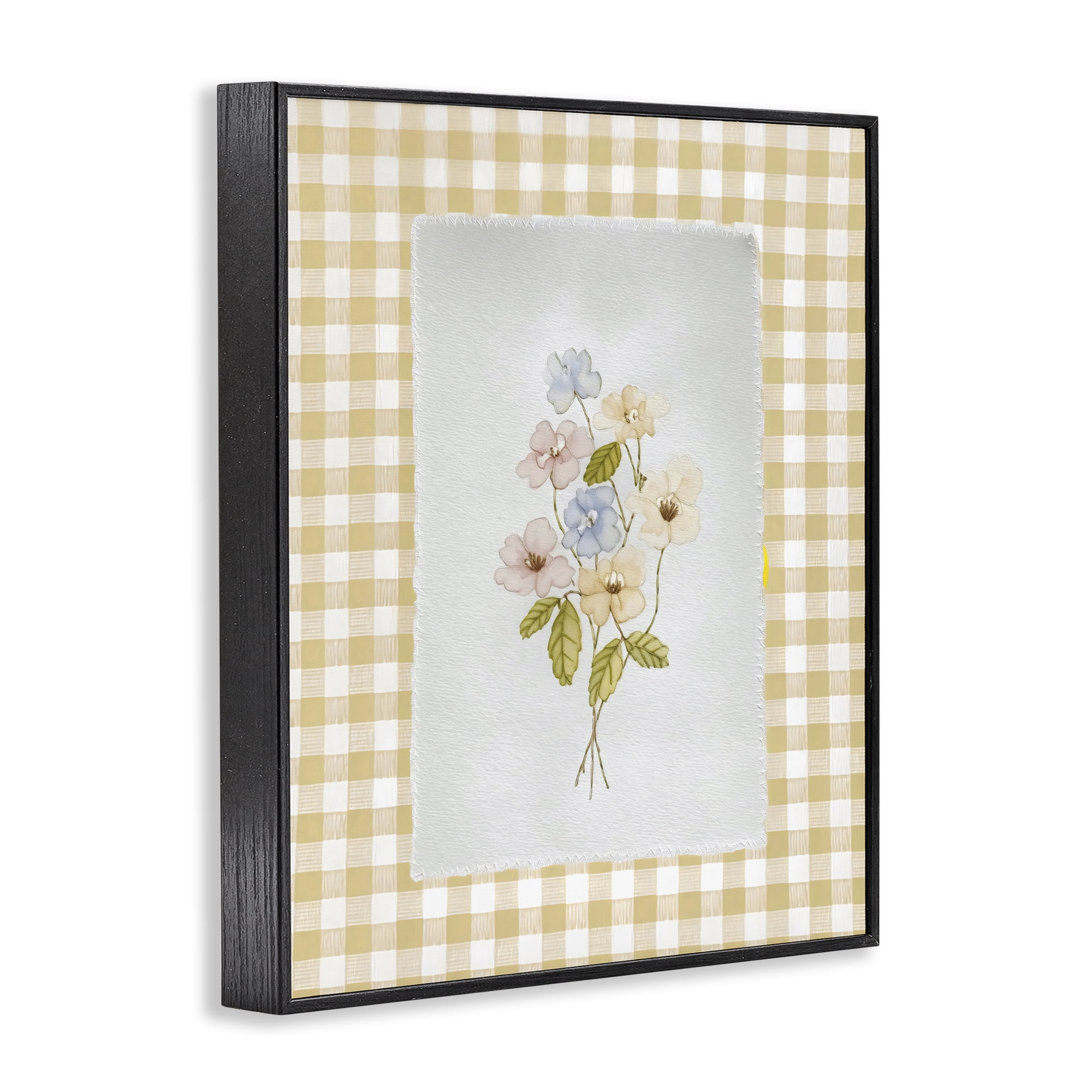 Stupell Industries Soft Gingham Flowers Black Framed Giclee Art, design by Arlington Prints