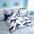 thumbnail image 2 of Manfei Watercolor Shark Bedding Comforter Set for Kids Boys and Girls, Marine Life Print King Bedding Sets, Navy Reversible 7pcs, 2 of 6