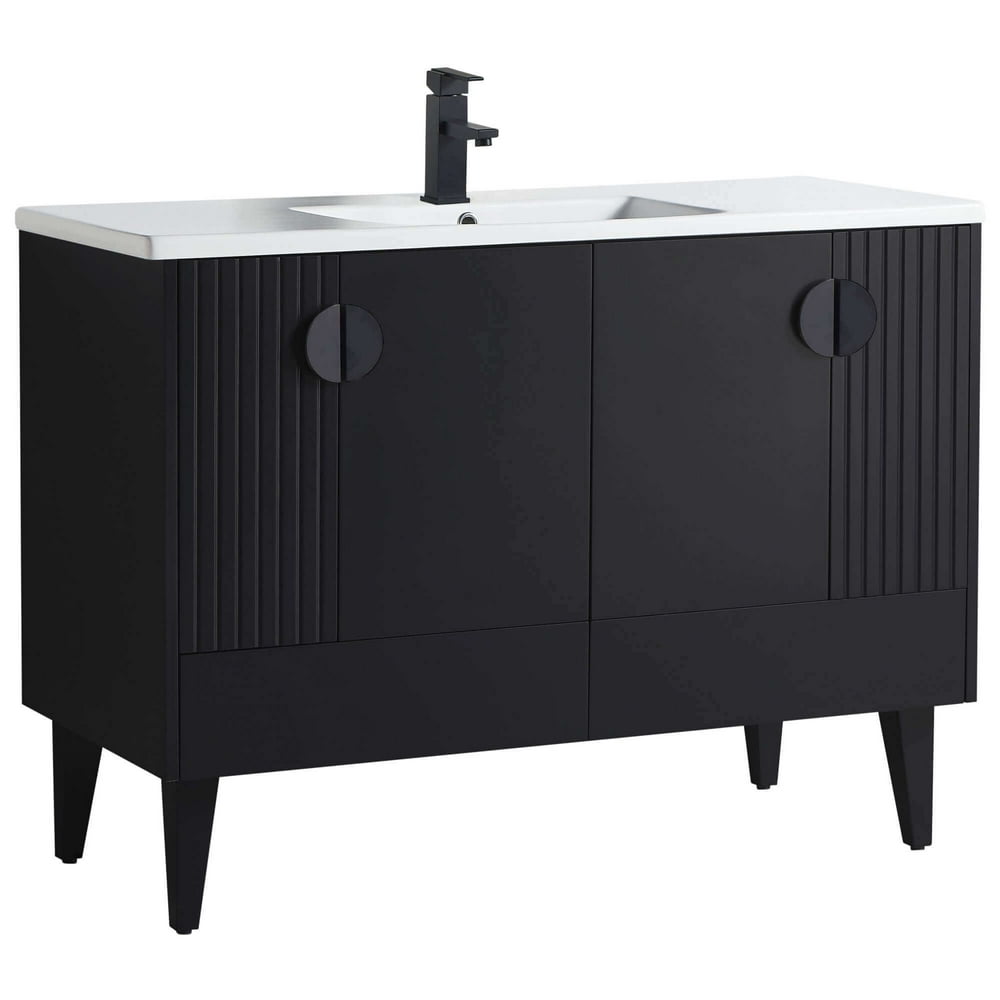 Venezian Collection 48" Single Black Bathroom Vanity, Black Handles.