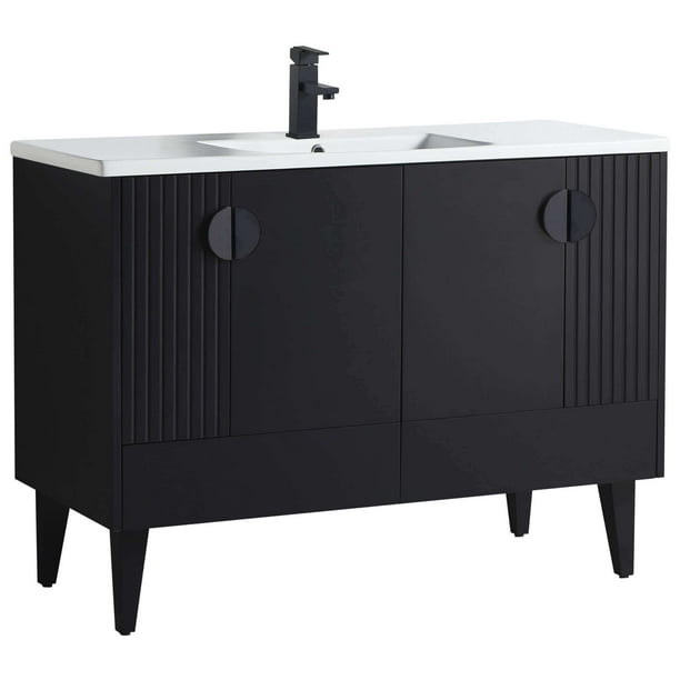 Venezian Collection 48" Single Black Bathroom Vanity, Black Handles