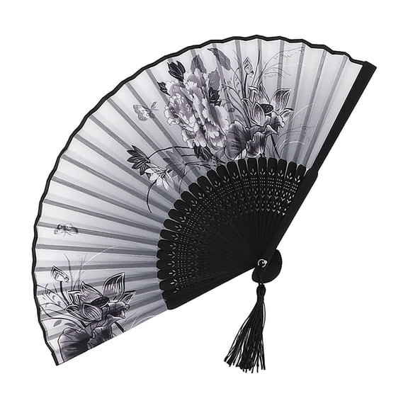 Decorative Folding Fans, 8 in Bamboo Construction, Hand Fans for Women Foldable, Large Hand Fans for Dance, Black Wall Decor, Black and White Room Decor, 1 Pc