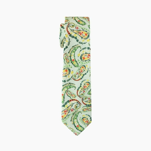 Light Green Paisley Print Cotton Tie