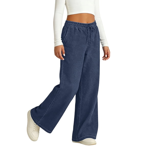 hoksml Girls Faux Denim Wide Leg Pants Drawstring Elastic Waist Casual Summer Trousers with Pockets