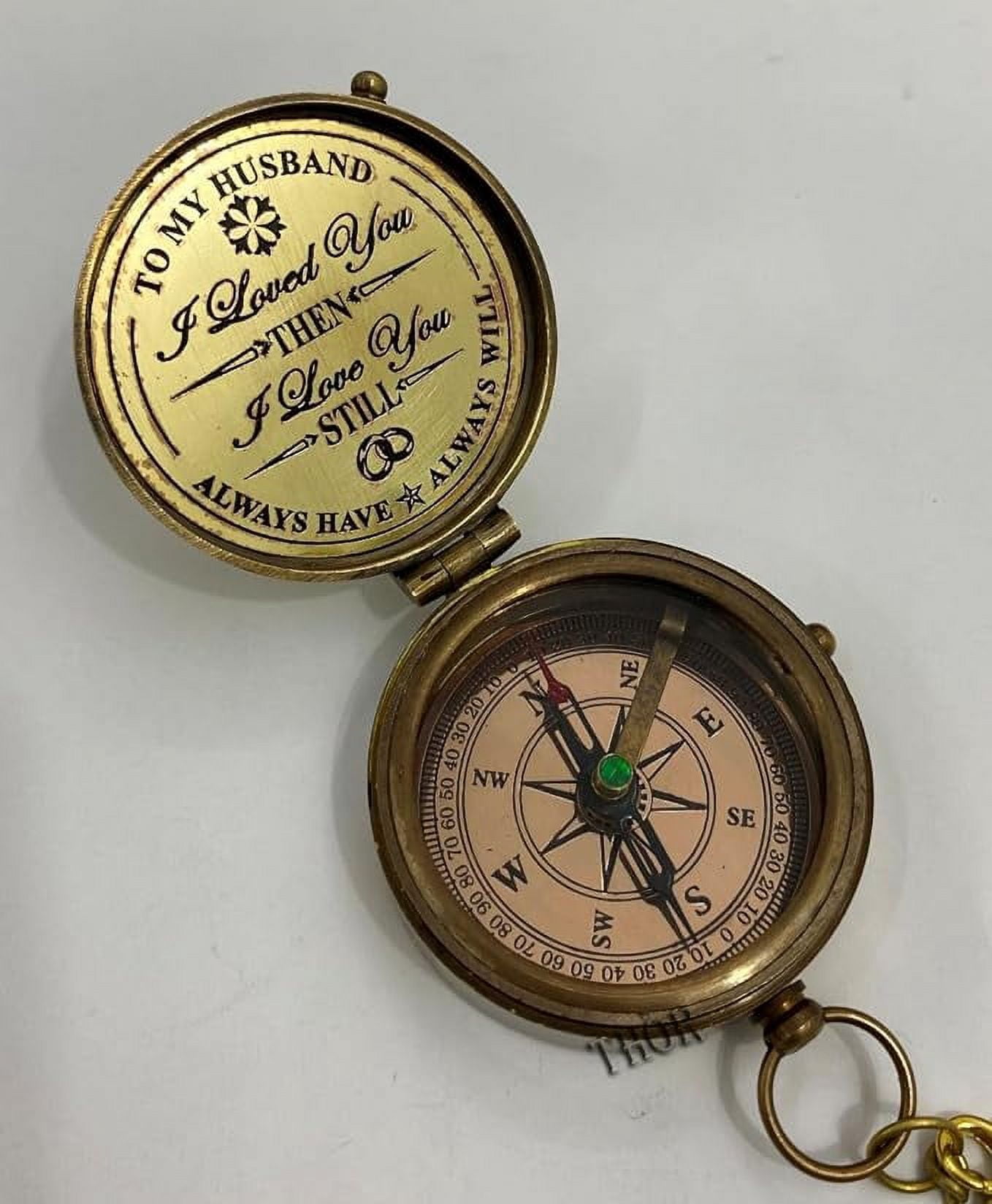 Antique Engraved Compass to My Husband I Love You Brass Compass Engraved Gifts for Men Bronze for Men Romantic Gifts for Him/Her Keepsake Gifts for Husband