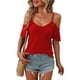 thumbnail image 1 of Blusa informal holgada con tirantes finos para mujer para un look elegante en una cita, talla M Blusa roja con mangas con volantes, 1 of 6