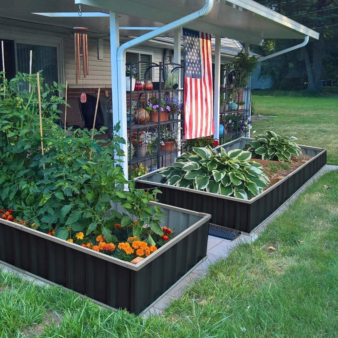 KING BIRD 2-Pack 68" x 36" x 12" Raised Garden Bed Galvanized Steel Metal Planter Kit Box Dark Gray