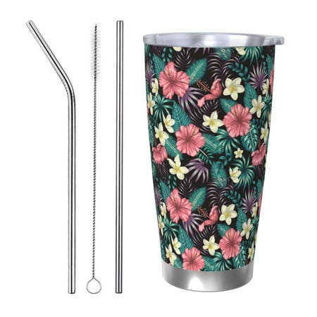 

Goofa Green Tropical Leaves for 20 oz Skinny Tumbler Stainless Steel Coffee Mug Slim Vacuum Insulated Travel Cup Car Cup-Straw Three-piece Set