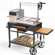 Flintex Professional Argentine Santa Maria Grill, Wood & Charcoal BBQ with Adjustable Height Grate, Asado Skewers & Tools, Ideal for Backyard & Patio Cooking