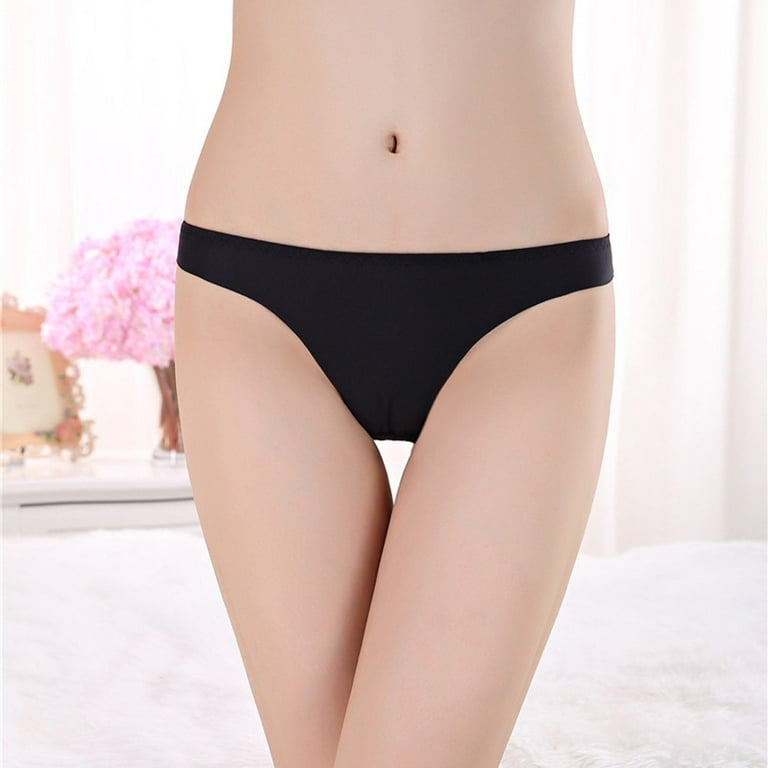 Qcmgmg G String Panties Sexy Low Rise Thong Bikini Soft Seamless No Show  Cotton Women's Underwear Black Free Size