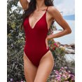 thumbnail image 1 of Women's Red V Neck One Piece Swimsuit, 1 of 19