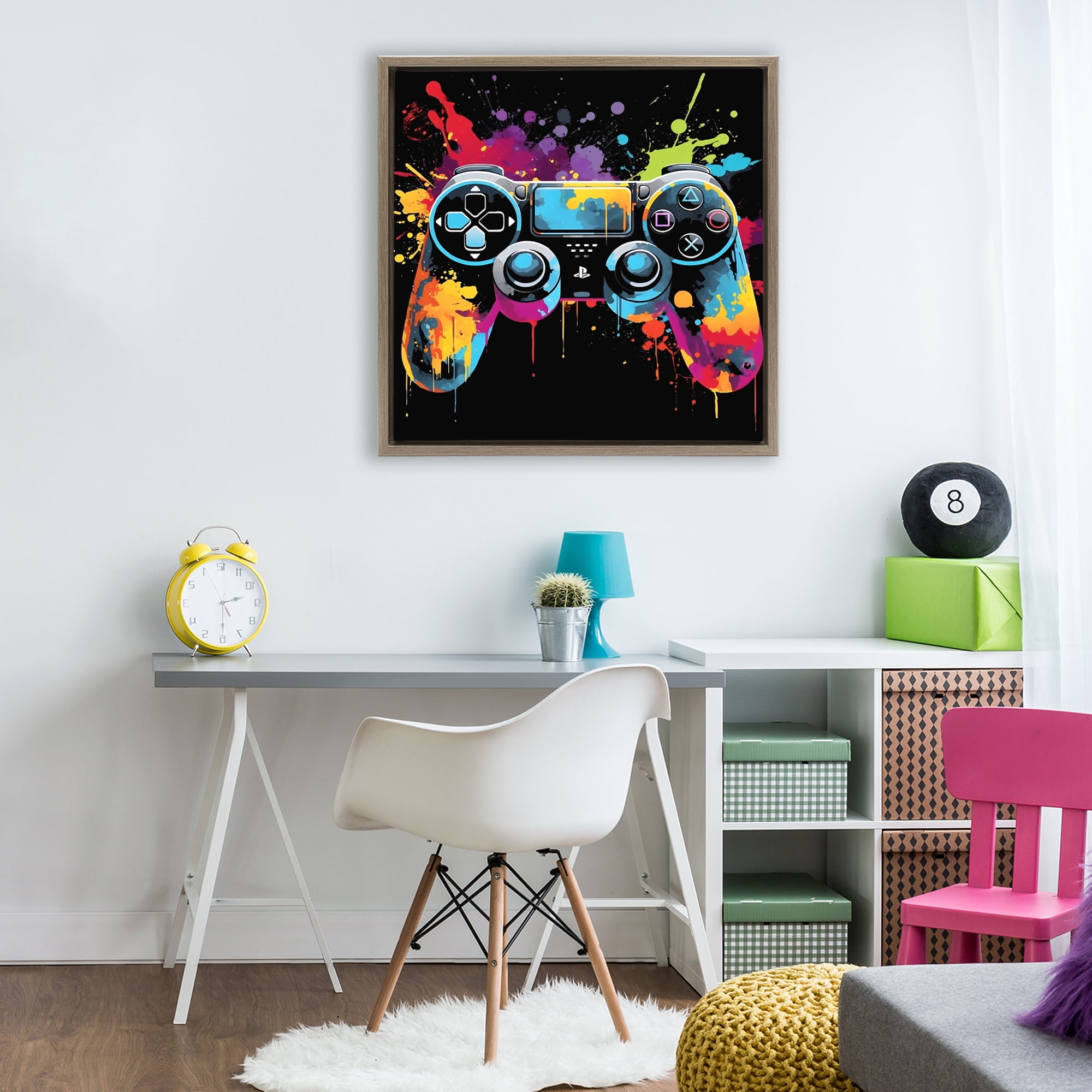 Stupell Industries Paint Splash Game Controller Brown Framed Floater Canvas Wall Art, design by Creative Studio