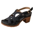thumbnail image 6 of Women's Heeled Sandals Open Toe Chunky Heels Adjustable Ankle Strap Hollow out Soft Leather Dress Shoes Ladies Summer Casual Footwear Black Size 8.5, 6 of 6