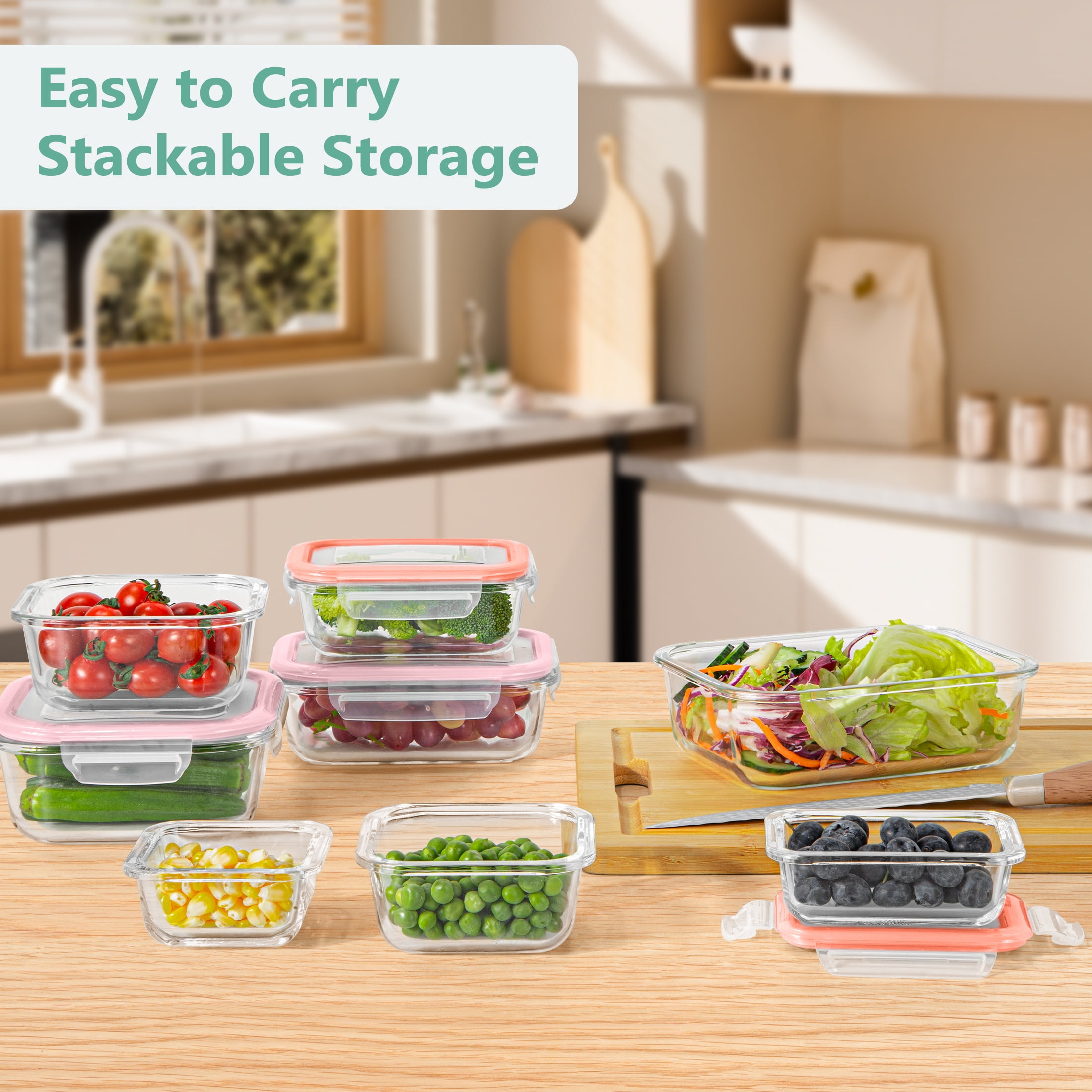 GPED 8 Pack Glass Meal Prep Containers, Food Storage Containers with Lids, Glass Lunch Boxes, Airtight Bento Boxes, for Microwave, Oven, Freezer and Dishwasher Safe, Multicolor