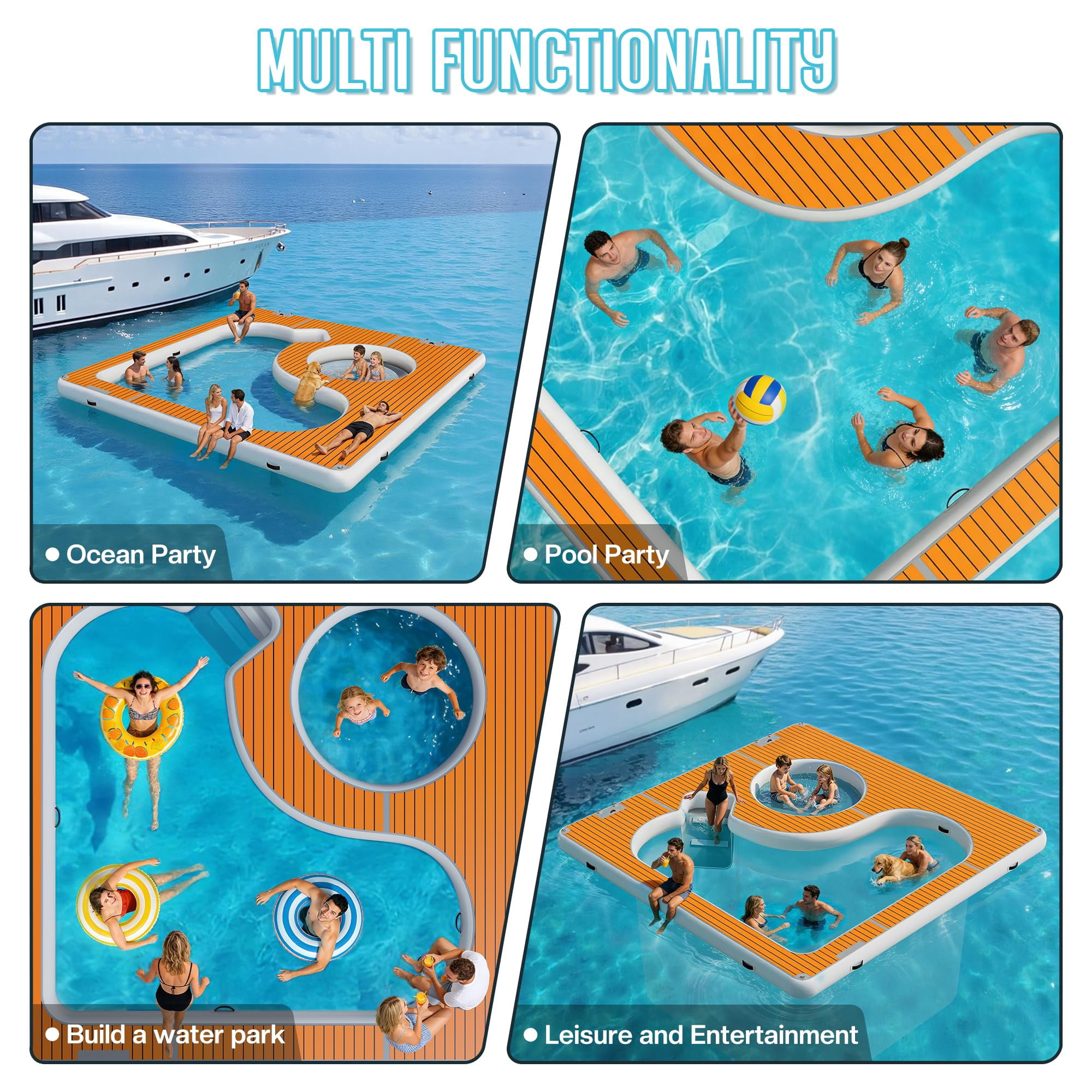 LUXOAK 13×13ft Inflatable Sea Pool, Swimming Pool Platform with Safety Net, Modular Swim Air Dock with Electric Air Pump for Ocean Party