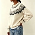 thumbnail image 5 of Women's Fair Isle Sweater Crew Neck Long Sleeve Loose Fit Casual Pullover Top, 5 of 5