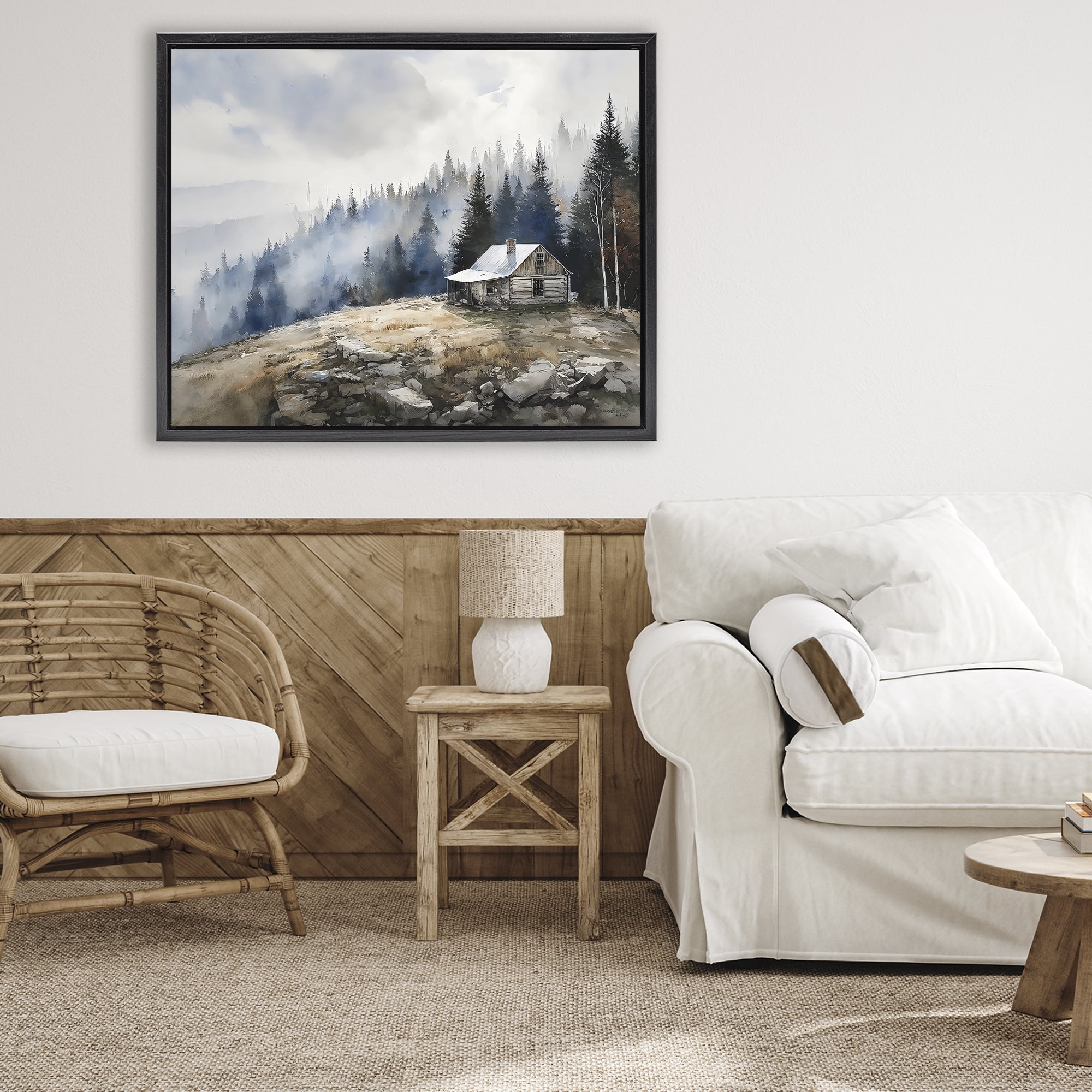 Stupell Industries Misty Cabin on Ridge Black Framed Floater Canvas Wall Art, design by Franklyn Gregory