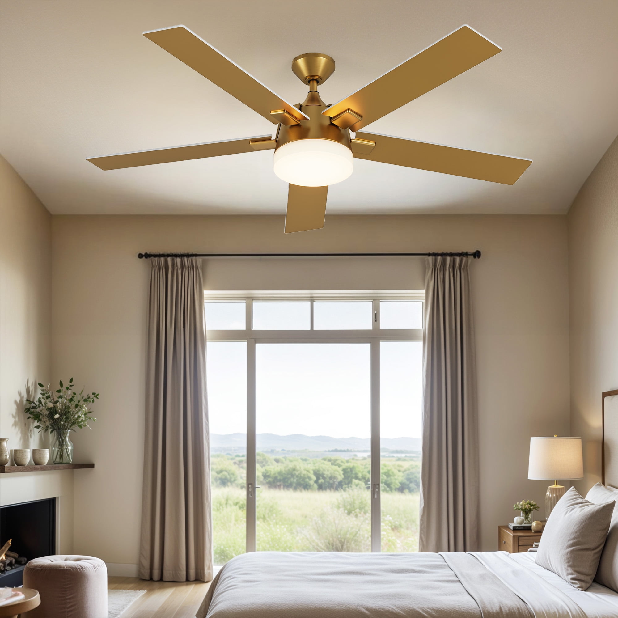 ModFusion 52-Inch Dual Style Ceiling Fan, White and Gold Blades, Remote Control, Reversible Motor