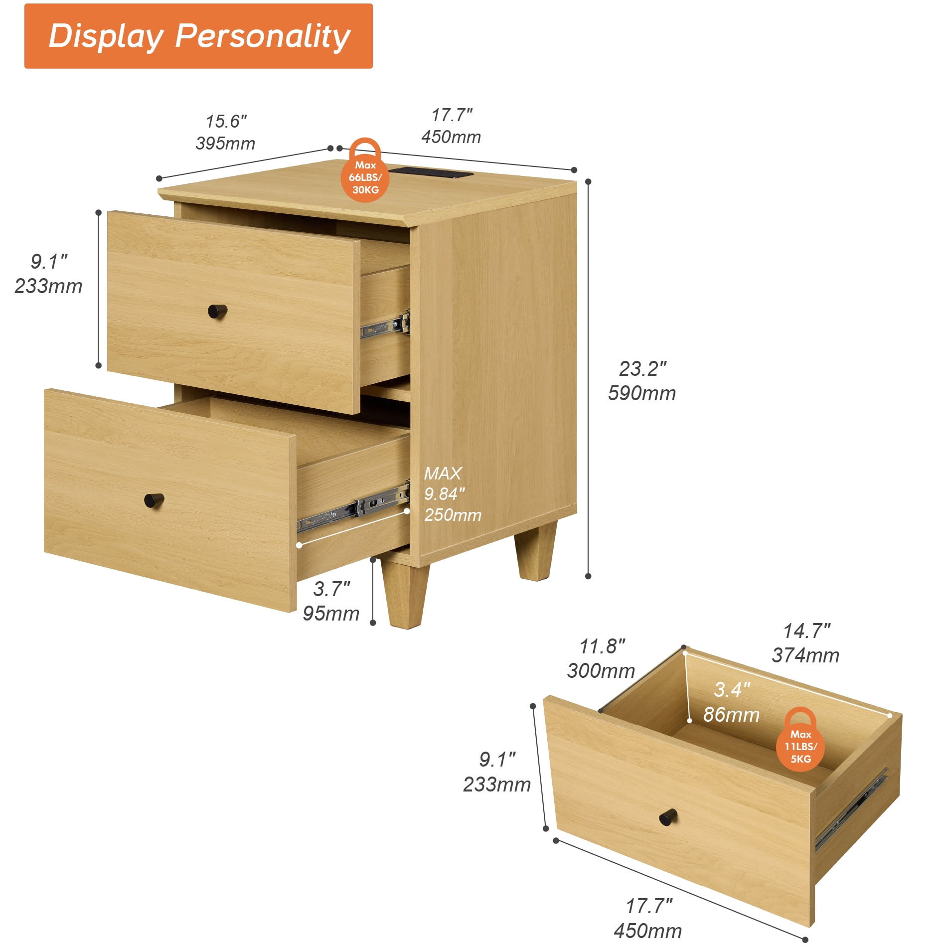 WAMPAT Dresser and Nightstand Set of 3, Wood Dressers with 12 Drawers, Nightstand with Charging Stations for Living Room, Oak Wood