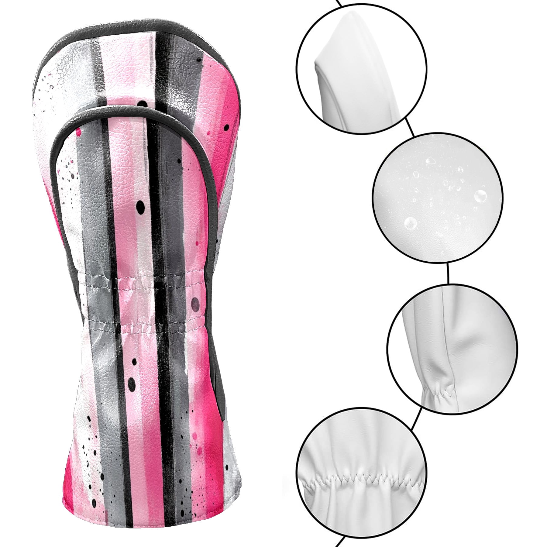 Golf Club Covers PU Leather Waterproof Head Covers for Fairway Woods Hybrids Color Stripes Unisex Fits Most Brands